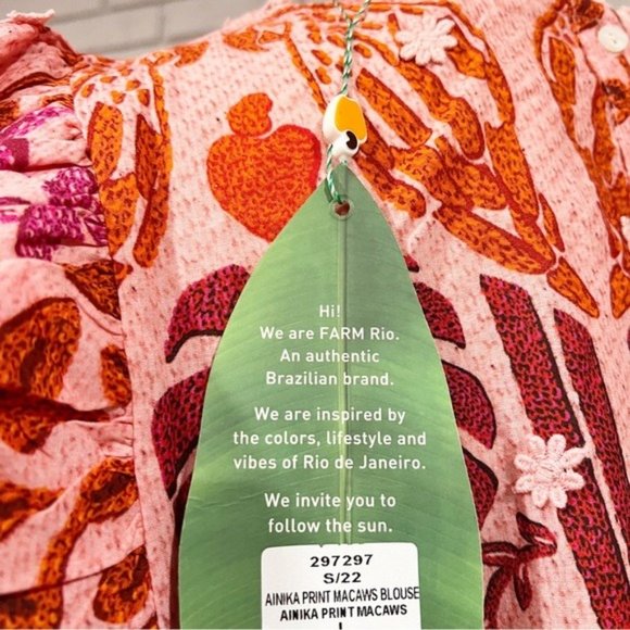 Farm Rio Women’s Ainika Macaws Puff Sleeve Cotton Blouse - Size Large - Picture 12 of 16